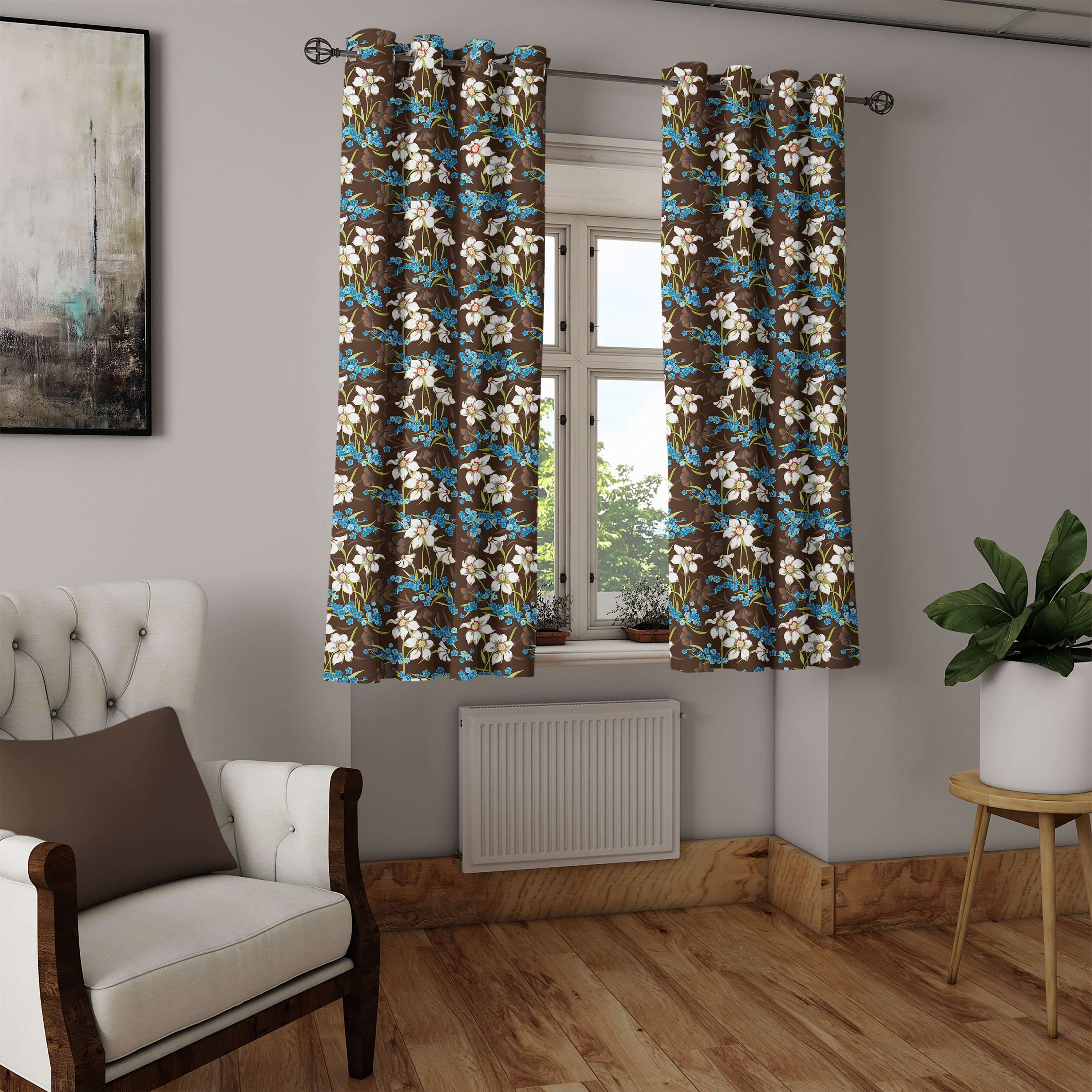 East Urban Home Brown and Blue Grommet Curtain Decorative 2-Panel